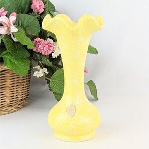 9" Yellow White Splatter Flared Rim Vase Vintage 1960s Shawnee Pottery Cameoware